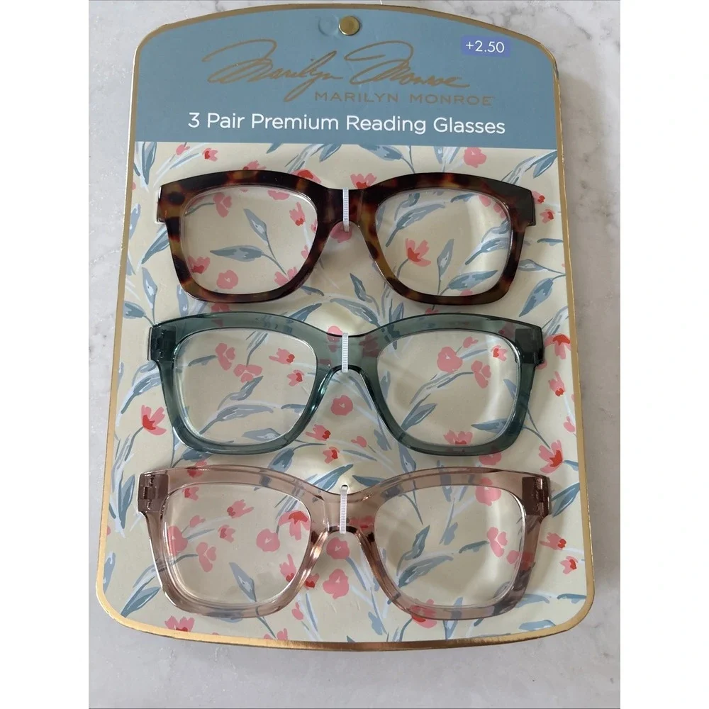 Marilyn Monroe 3-PACK Premium Reading Glasses Readers +2.50 NEW Square Chunky